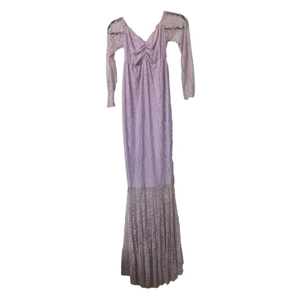 Victorian Stretch Lace Maxi Dress Sz Small Cottage Cove Lavender D2